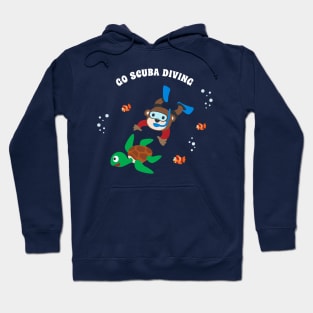 Diving with funny monkey and turtle with cartoon style. Hoodie